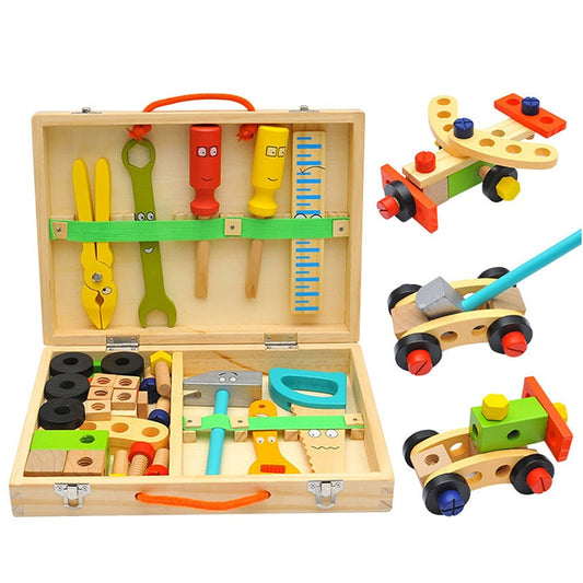 Kid Wooden Assembling Chair Montessori Toys Baby Educational Wooden Toy Preschool Multifunctional Variety Nut Combination Chair Tool