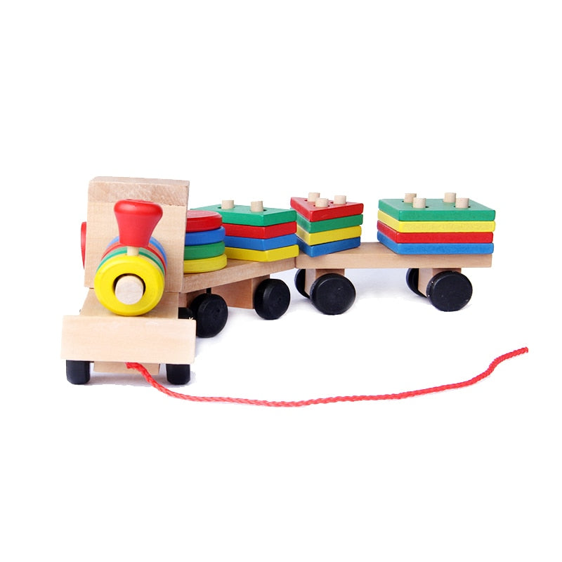 Kid Montessori Toys Educational Wooden Toys for Children Early Learning Geometric Shapes Train Sets Three Tractor Carriage Games