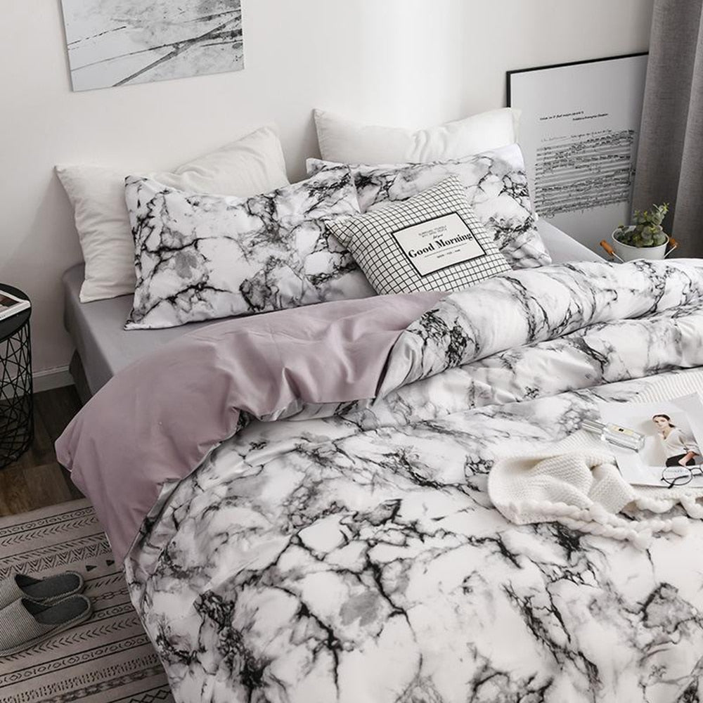 Textile The Bedroom Bedding Is A Comfortable White Marble Pattern Printed Duvet Cover (2/3 Piece Set)