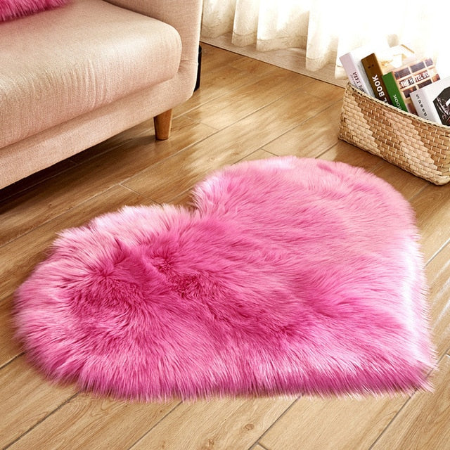 HomDe Love Heart Rugs Artificial Wool Hairy Carpet Faux Floor Mat Fur Plain Fluffy Area Rug Soft Living Room Carpet Bedroom Floor Mat - textile