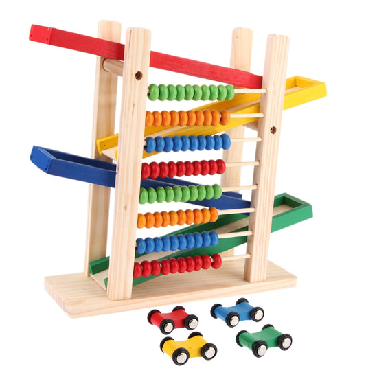 Baby Kid Montessori Educational Wooden Toy Abacus Slippery Car Toys Creative Colorful with 4 Toy Cars Early Learning Teaching Toy