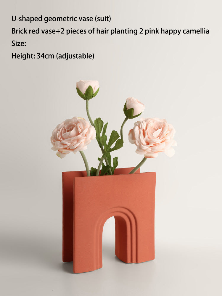 HomDe Nordic Ceramic Vase Decoration Art Geometric Flower Arrangement Living Room Home Creative Decoration Soft Decoration Vase