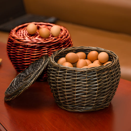 Antique Style Rattan Storage Basket Egg Basket Snacks Dried Fruit Sundries Baskets Lidded Retro Color Kitchen Storage