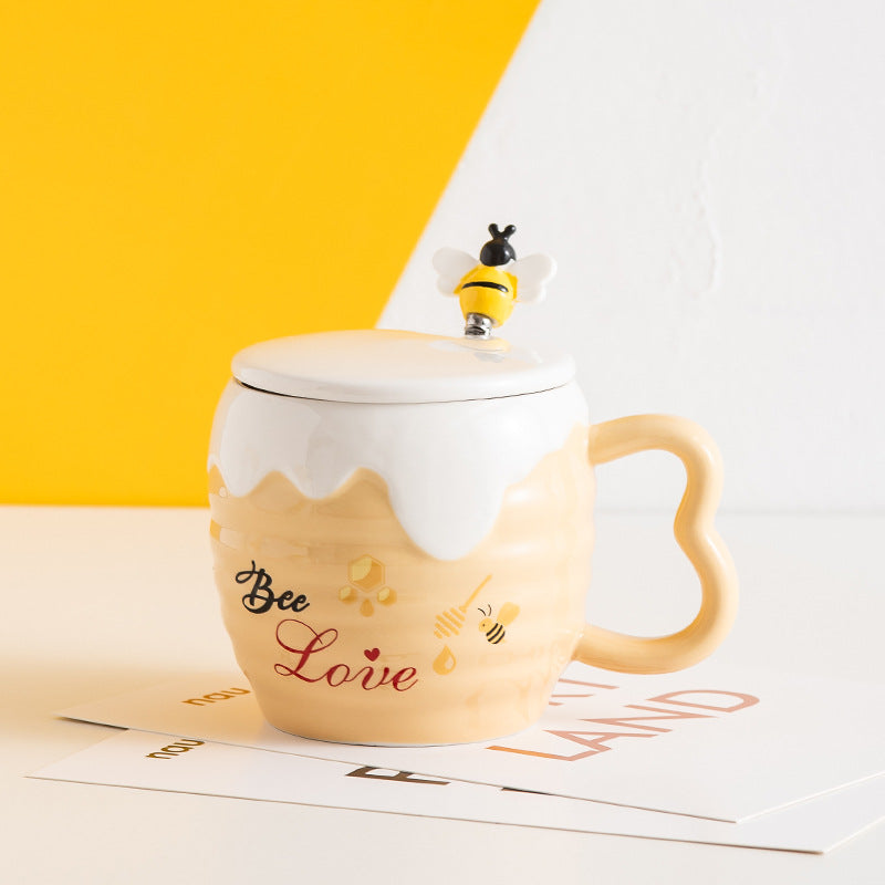 Italian Ceramic Mug With Lid Cartoon Cute Bee Mug Office Coffee Mug