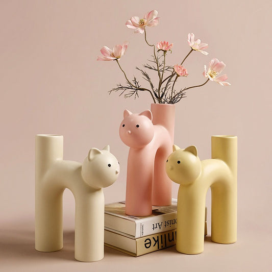 HomDe Behamei Creative Christmas Cute Tubular Cat Vase Living Room Home Desktop Decorations