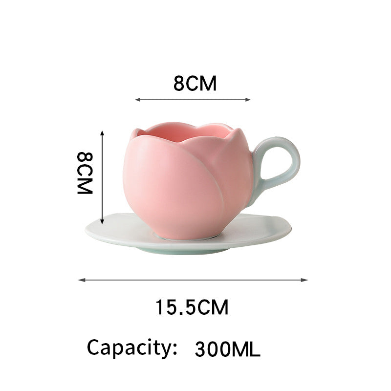 Ins Vintage Tulip Coffee Cup High Beauty Exquisite Flower Mark Cup Afternoon Tea Ceramic Cup Set - Mug