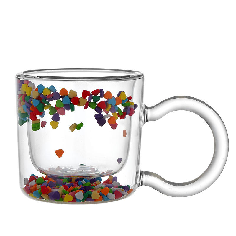 Double Layer Love Quicksand Glass Cup Cute Girl Heart Creative