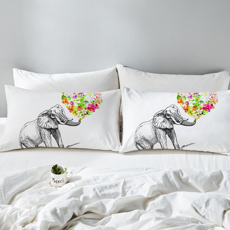 HomTe 3D Bedding Flower elephant Pillowcase Print Neck Pillow Case  Decorative Pillow Cover  Bedding - Textile