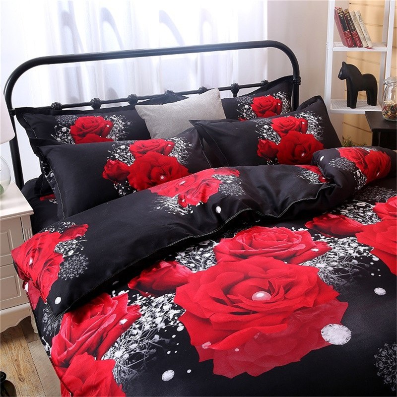 Textile 2/3Pcs Red Dream 3D Oil Painting Rose Printed Bedding Set Queen King Size Quilt Cover Bed Sheet Pillowcases