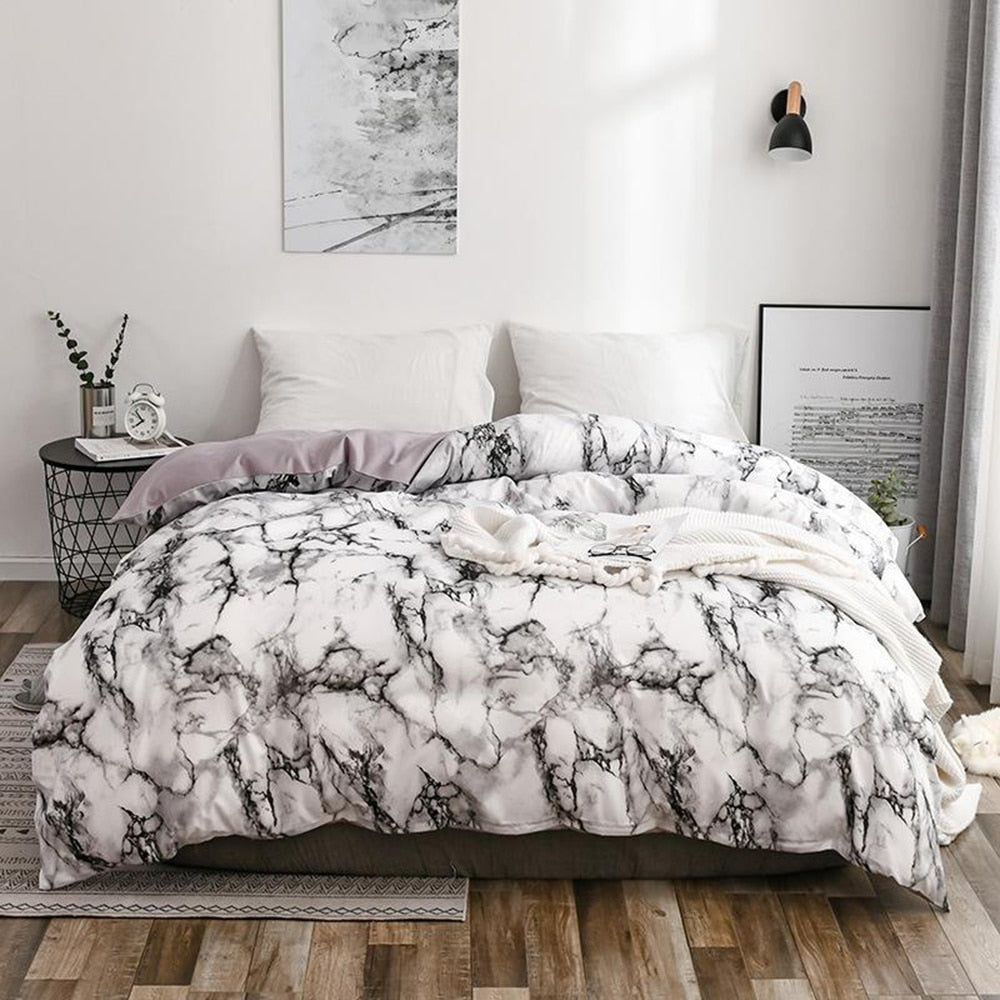 Textile The Bedroom Bedding Is A Comfortable White Marble Pattern Printed Duvet Cover (2/3 Piece Set)