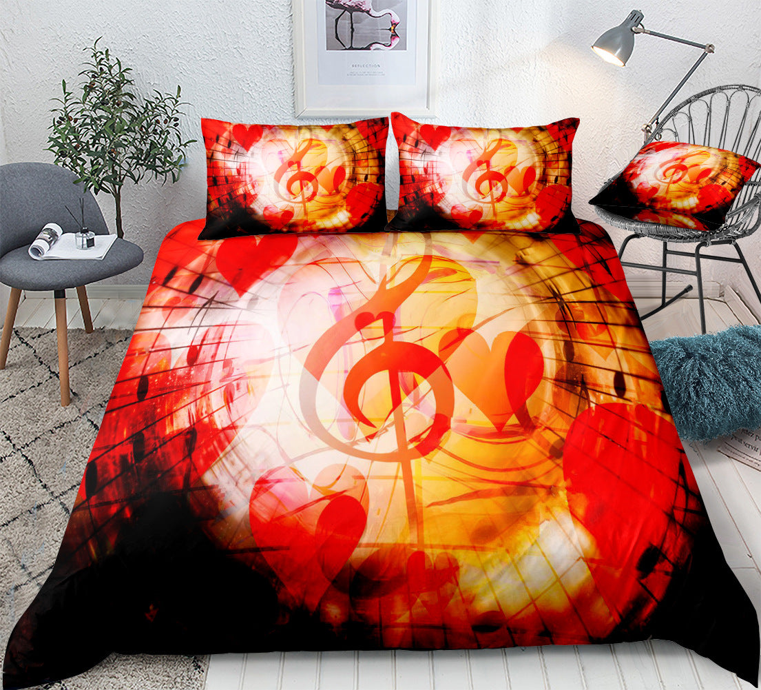 HomTe 3D Note Home Textiles Three Piece Sheet Pillow Cover Quilt Cover