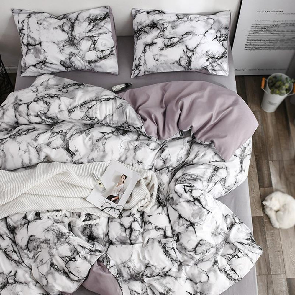 Textile The Bedroom Bedding Is A Comfortable White Marble Pattern Printed Duvet Cover (2/3 Piece Set)