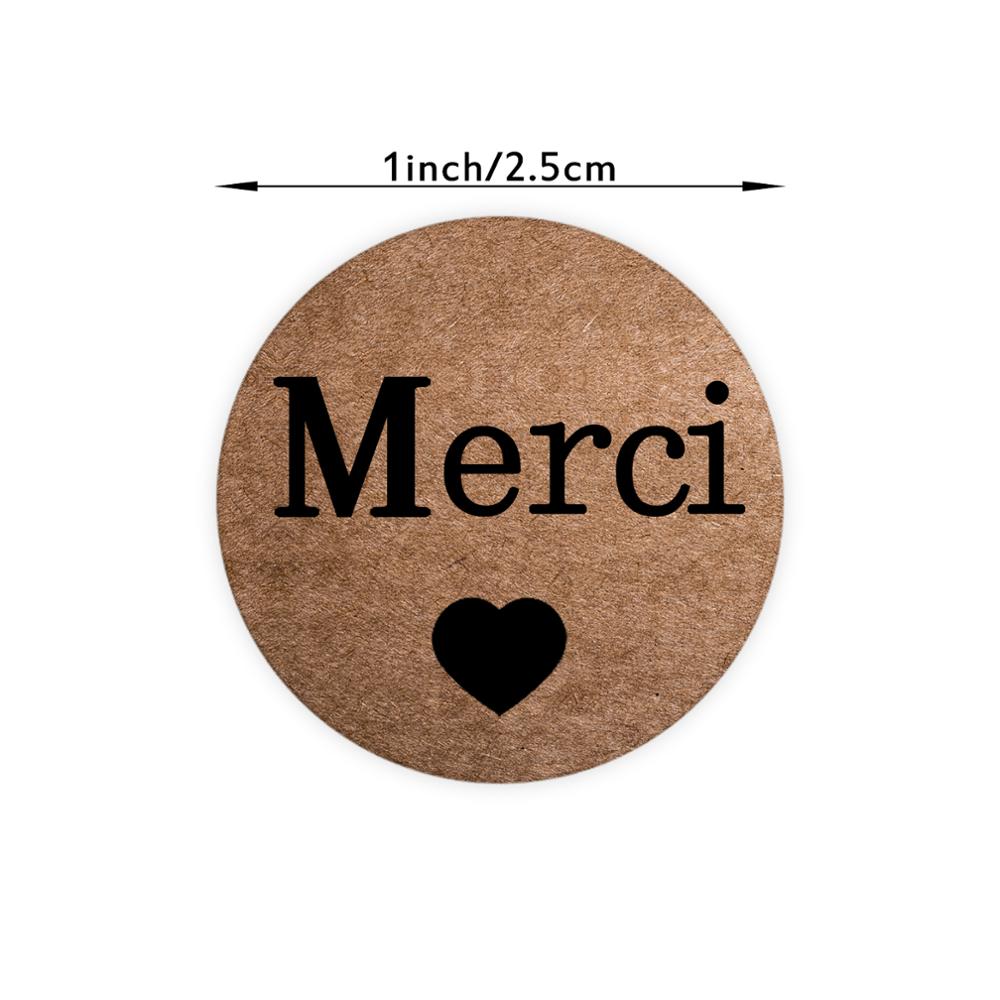500 Pcs/roll Round Natural kraft paper French 'Thank You' Stickers - party
