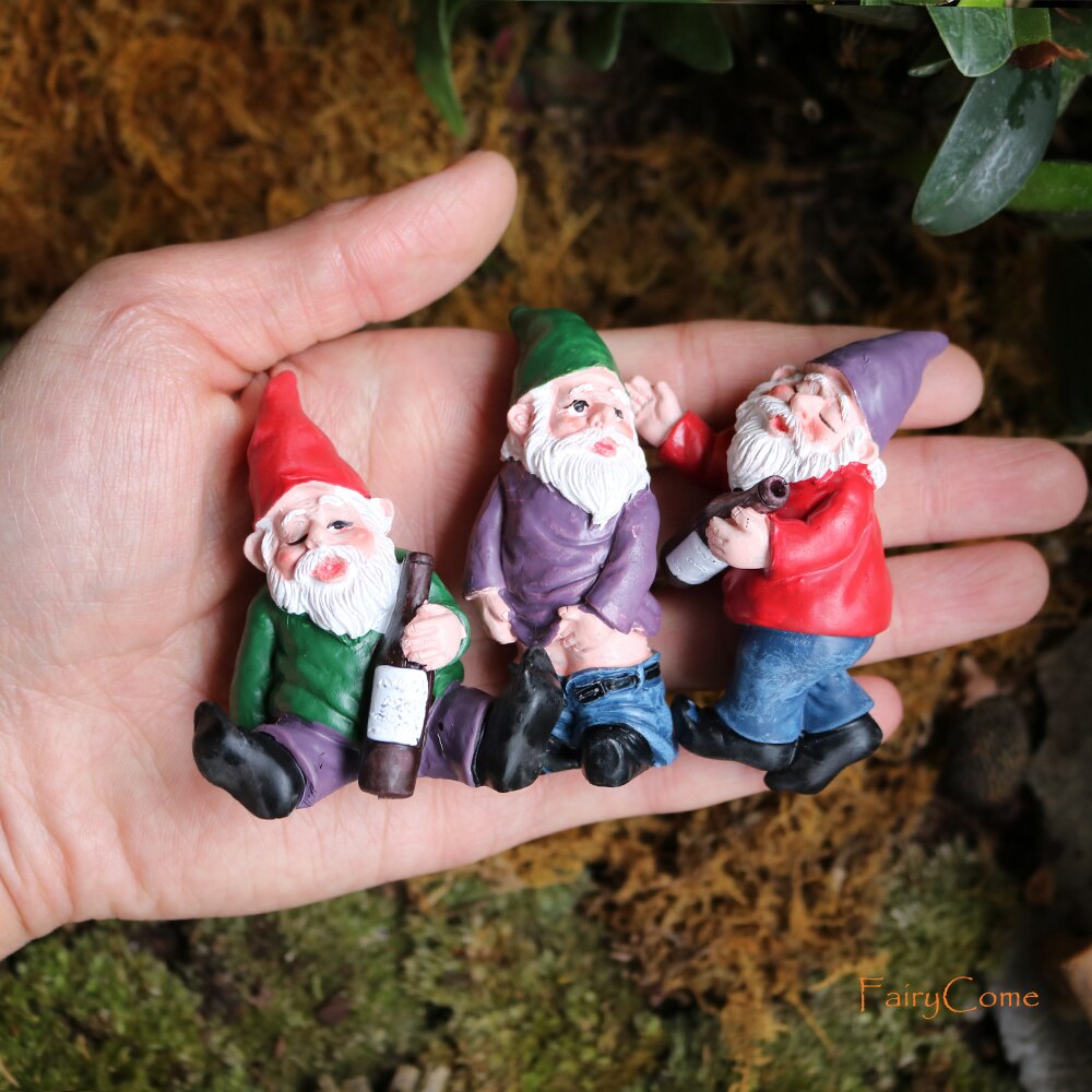 FairyCome Mini Garden Gnome Figurines Resin Fairy Garden Funny Miniature Gnomes Elf Figure Micro Garden Dwarf Kit for Terrarium