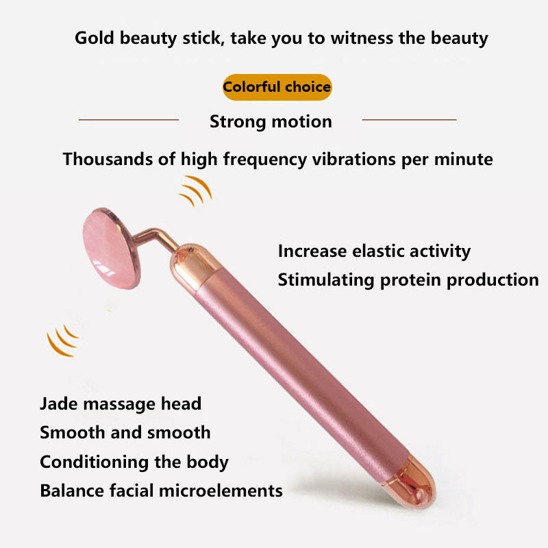 Electric Rose Quartz Roller Slimming Face Massager Lifting Natural Jade Facial Massage Stone Skin Massage Tool Gold Beauty Bar - B&H