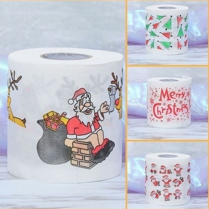 Christmas Pattern Printing Roll Toilet Paper Household  Tissue Bathroom Web Q0KD