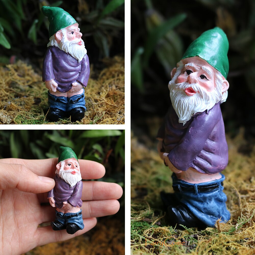 FairyCome Mini Garden Gnome Figurines Resin Fairy Garden Funny Miniature Gnomes Elf Figure Micro Garden Dwarf Kit for Terrarium