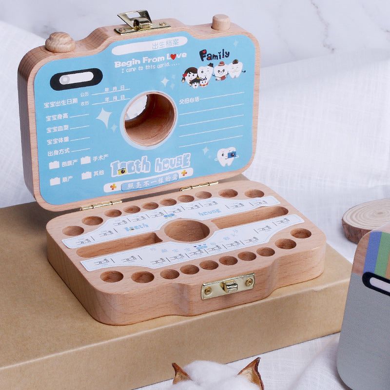 Wooden Children's Camera Toy Baby Teeth Box Baby Teeth Storage Box
